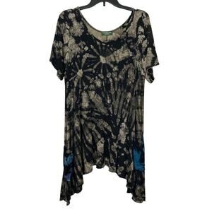 Kathmandu Boho Tie Dye Tunic Top Asymmetrical Artsy Lagenlook Relaxed M/L
